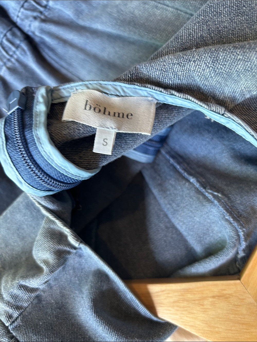 bohme Gray Denim Jumpsuit with Light Blue Trim - Picture 2 of 5